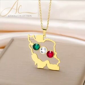 Iran Map Silhouette Necklace Persian Flag Colors Free Iran Women Life Freedom